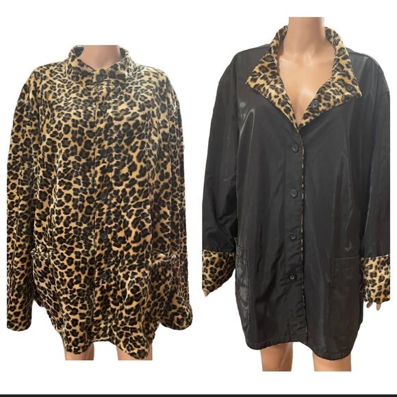 DENNIS BASSO Leopard Print & Shimmery Black Reversible Jacket XXL - Picture 1 of 15